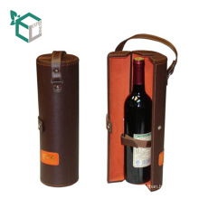 Customization fake leather high end leather handle carrier wine paper tube carrier wine box